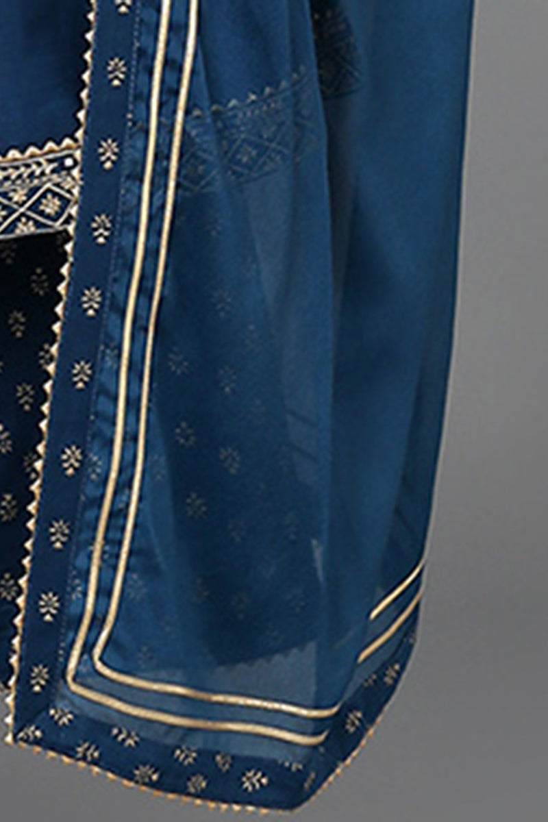 Teal Blue Silk Blend Ethnic Motifs Anarkali Suit Set PKSKD1930