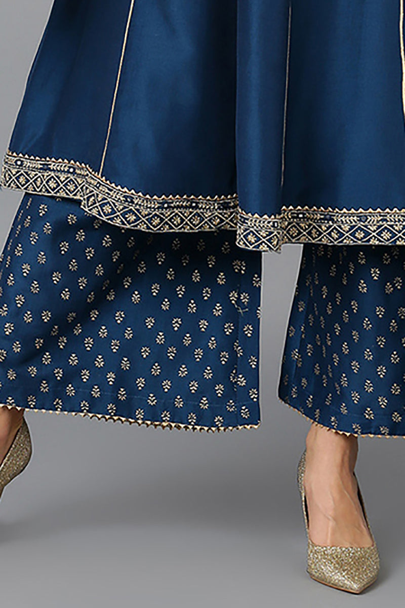 Teal Blue Silk Blend Ethnic Motifs Anarkali Suit Set PKSKD1930