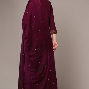 Burgundy Silk Blend Woven Design Flared Suit Set PKSKD1986
