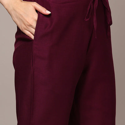 Burgundy Silk Blend Woven Design Flared Suit Set PKSKD1986