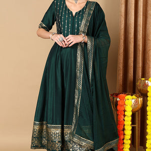 Green Silk Blend Woven Design Anarkali Suit Set PKSKD2051