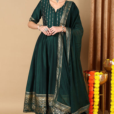 Green Silk Blend Woven Design Anarkali Suit Set PKSKD2051