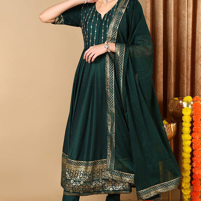 Green Silk Blend Woven Design Anarkali Suit Set PKSKD2051