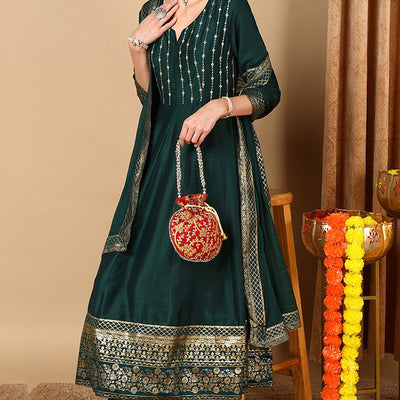 Green Silk Blend Woven Design Anarkali Suit Set PKSKD2051