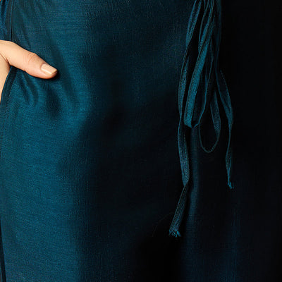 Indigo Blue Silk Blend Solid Embroidered Anarkali Style Suit Set PKSKD2060