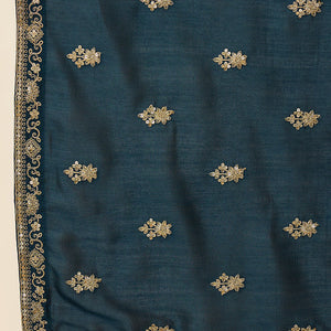 Indigo Blue Silk Blend Solid Embroidered Anarkali Style Suit Set PKSKD2060