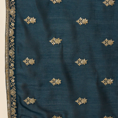 Indigo Blue Silk Blend Solid Embroidered Anarkali Style Suit Set PKSKD2060