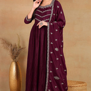 Purple Silk Blend Solid Embroidered Anarkali Suit Set PKSKD2064
