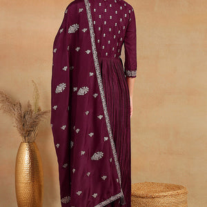 Purple Silk Blend Solid Embroidered Anarkali Suit Set PKSKD2064