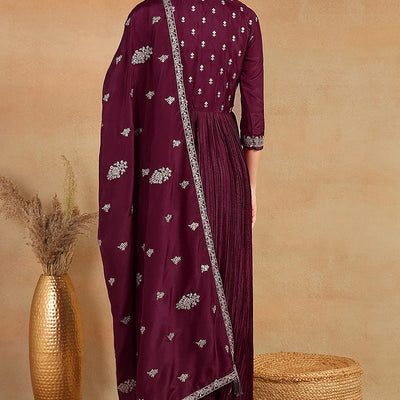 Purple Silk Blend Solid Embroidered Anarkali Suit Set PKSKD2064