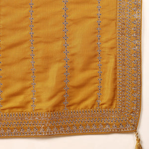 Plus Size Mustard Silk Blend Solid Embroidered Straight Suit Set PKSKD2099