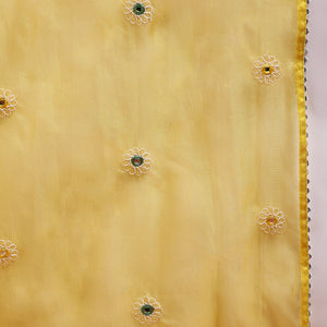 Plus Size Yellow Silk Blend Solid Yoke Design Flared Style Suit Set PKSKD2125