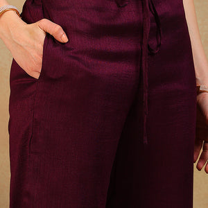 Purple Silk Blend Solid Embroidered Flared Empire Suit Set PKSKD2146