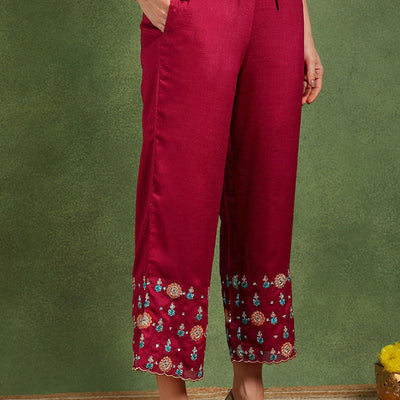Red Silk Blend Solid Yoke Design Flared Suit Set PKSKD2158