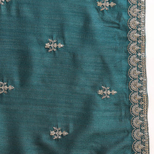 Green Silk Blend Solid Embroidered Flared Suit Set PKSKD2169