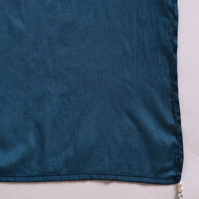 Teal Blue Silk Blend Solid Embroidered Straight Suit Set PKSKD2216