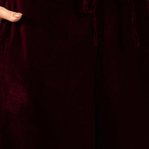 Purple Velvet Solid Embroidered Straight Palazzo Suit Set PKSKD2273
