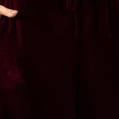 Purple Velvet Solid Embroidered Straight Palazzo Suit Set PKSKD2273