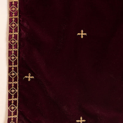 Purple Velvet Solid Embroidered Straight Palazzo Suit Set PKSKD2273