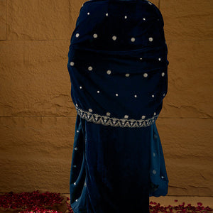 Blue Velvet Solid Embroidered Straight Trousers Suit Set PKSKD2277