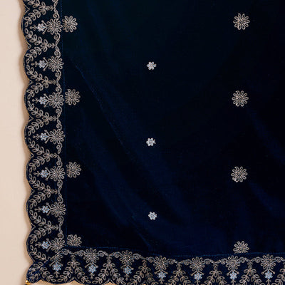Blue Velvet Solid Embroidered Straight Trousers Suit Set PKSKD2277