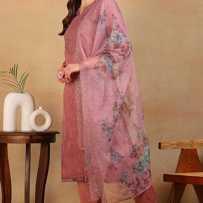 Mauve Organza Floral Embroidered Straight Regular Suit Set PKSKD2313
