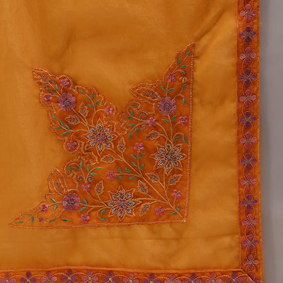 Mustard Yellow Silk Blend Solid Embroidered Straight Suit Set PKSKD2319