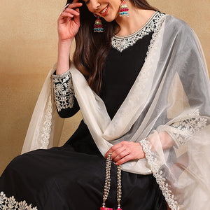 Black Silk Blend Embroidered Anarkali Suit Set PKSKD2362