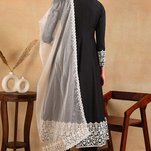 Black Silk Blend Embroidered Anarkali Suit Set PKSKD2362