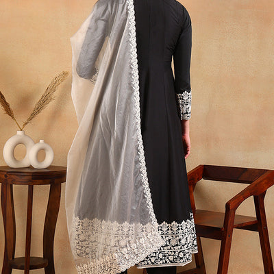 Black Silk Blend Embroidered Anarkali Suit Set PKSKD2362