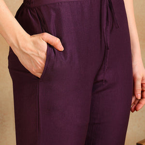 Purple Silk Blend Embroidered Straight Suit Set PKSKD2370