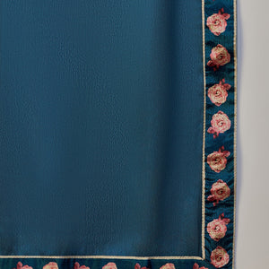 Blue Silk Blend Floral Printed A-Line Suit Set PKSKD2382