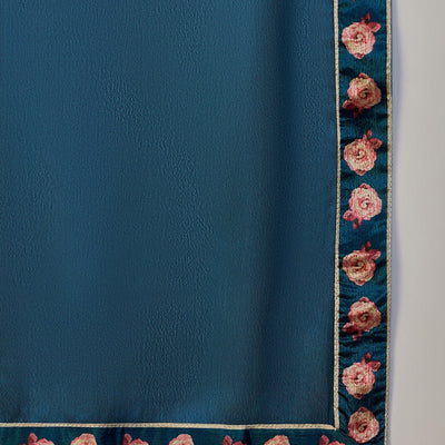 Blue Silk Blend Floral Printed A-Line Suit Set PKSKD2382