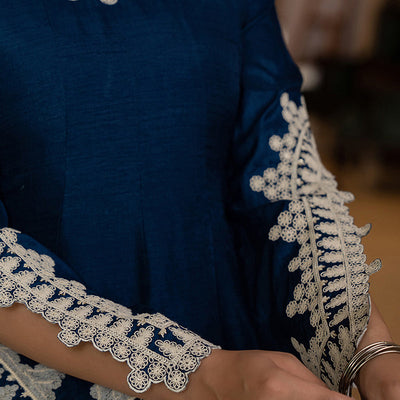 Blue Silk Blend Solid Embroidered Anarkali Kurta Palazzo With Dupatta PKSKD2397