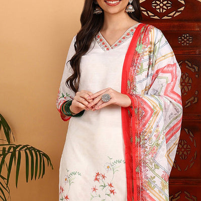 White Rayon Blend Floral Printed Straight Suit Set PKSKD2415