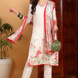White Rayon Blend Floral Printed Straight Suit Set PKSKD2415