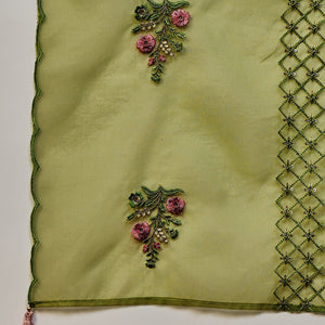 Green Silk Blend Solid Embroidered Straight Suit Set PKSKD2428