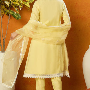 Yellow Organza Solid Embroidered A-Line Dhoti Bottom Suit Set PKSKD2433