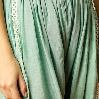Sea Green Organza Solid Embroidered A-Line Dhoti Style Suit Set PKSKD2438