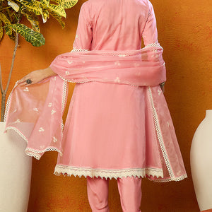 Pink Organza Solid Embroidered A-Line Dhoti Style Suit Set PKSKD2439