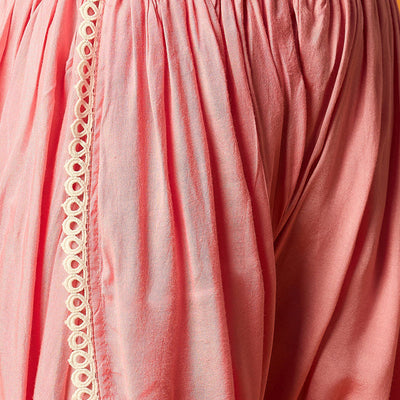 Pink Organza Solid Embroidered A-Line Dhoti Style Suit Set PKSKD2439