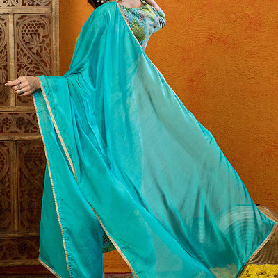 Blue Cotton Blend Bandhani Printed Straight Suit Set PKSKD2441