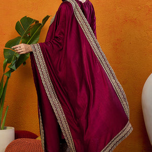 Maroon Silk Blend Solid Embroidered Straight Suit Set PKSKD2442
