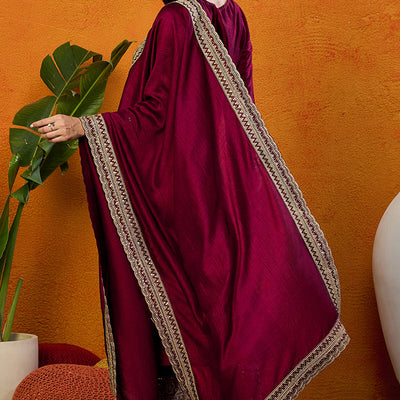 Maroon Silk Blend Solid Embroidered Straight Suit Set PKSKD2442
