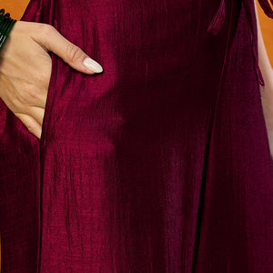 Maroon Silk Blend Solid Embroidered Straight Suit Set PKSKD2442