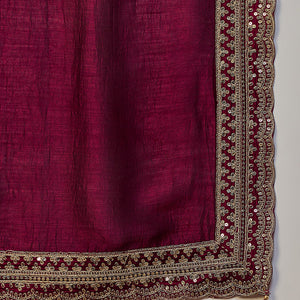 Maroon Silk Blend Solid Embroidered Straight Suit Set PKSKD2442
