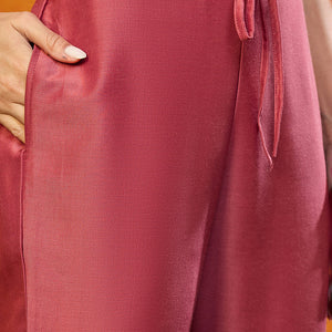 Rust Red Silk Blend Solid Embroidered Straight Suit Set PKSKD2444
