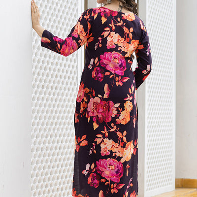 Purple Rayon Blend Floral Printed Straight Suit Set PKSKD2467
