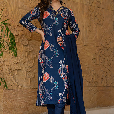 Blue Rayon Blend Floral Printed Straight Suit Set PKSKD2469