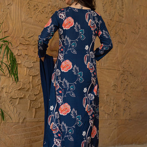Blue Rayon Blend Floral Printed Straight Suit Set PKSKD2469